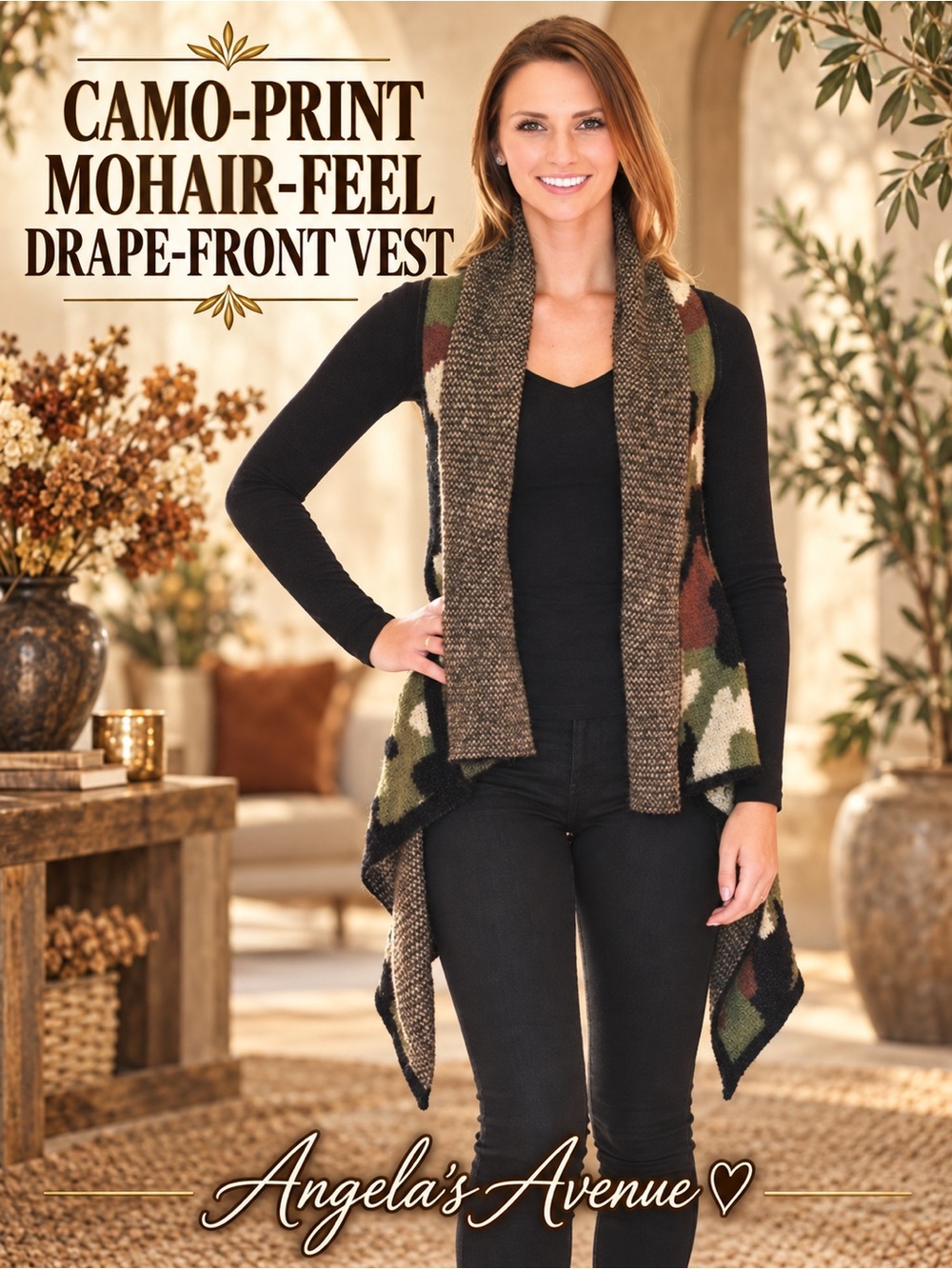 Mohair Feel Camo Feel Vest Green NEW